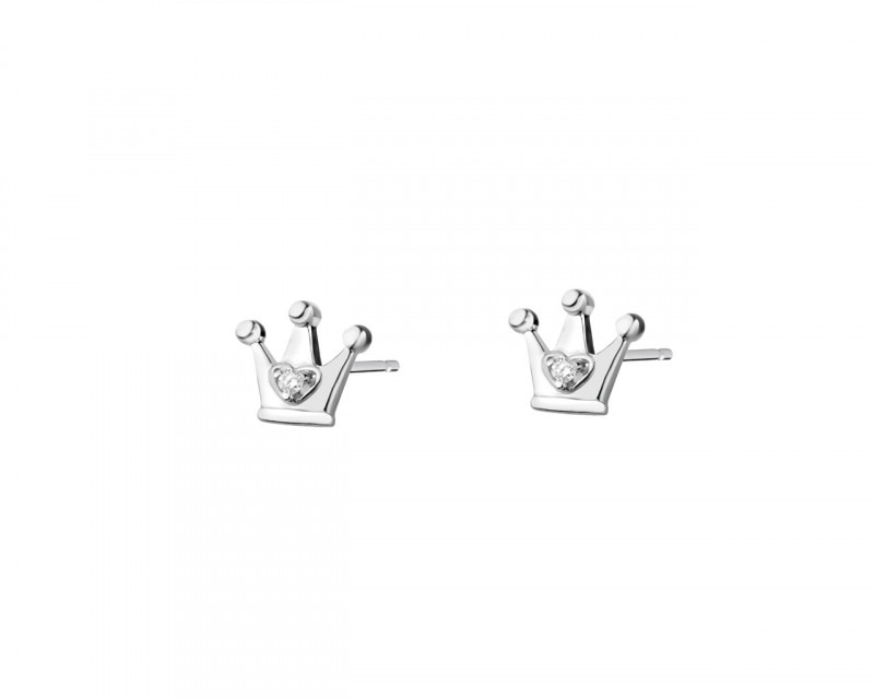 Sterling Silver Earrings with Cubic Zirconia - Crown