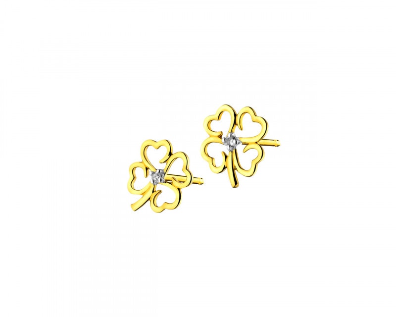 Yellow Gold Diamond Earrings - Clover 0,008 ct - fineness 9 K