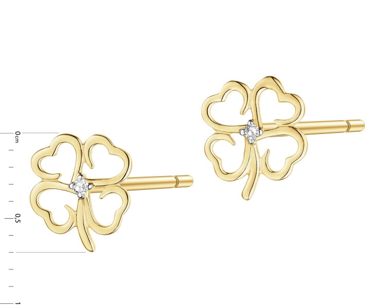 Yellow Gold Diamond Earrings - Clover - 0,008 ct - fineness 9 K