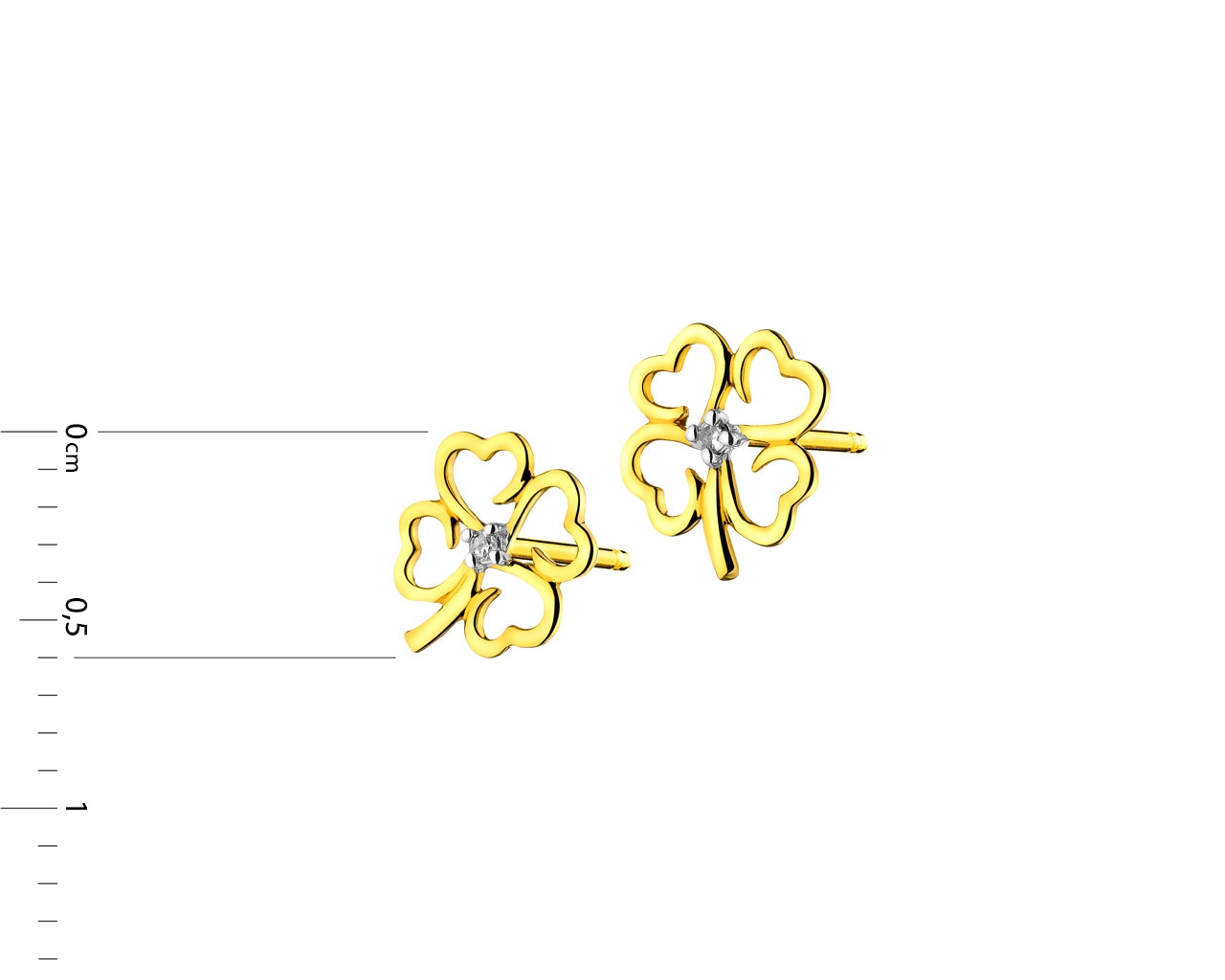 Kolczyki z żółtego złota z diamentami - koniczyny 0,01 ct - próba 375