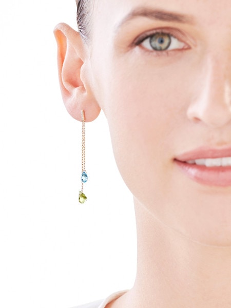 Yellow Gold Earrings with Diamond, Peridot & Topaz - fineness 9 K