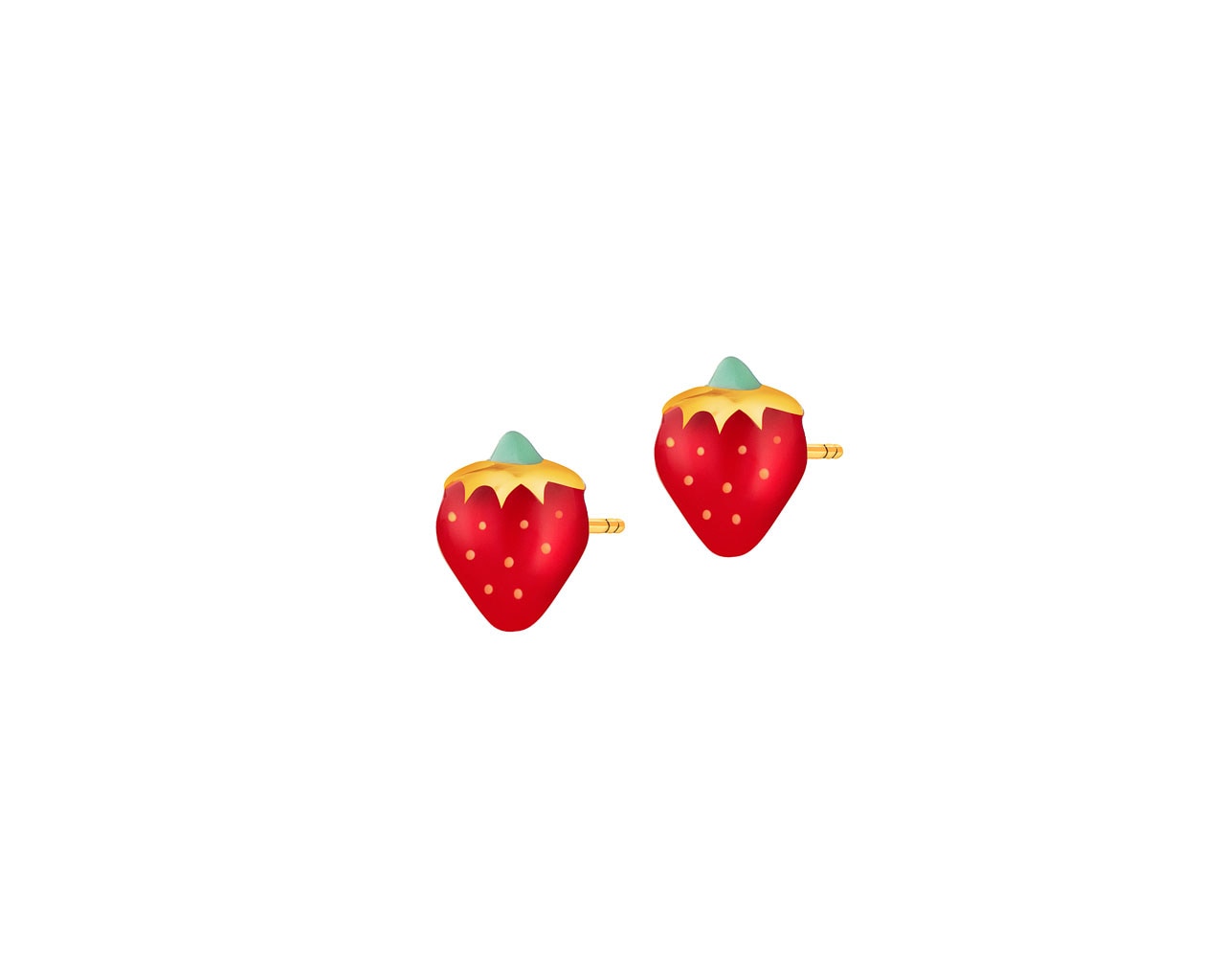Yellow Gold & Enamel Earrings - Strawberries