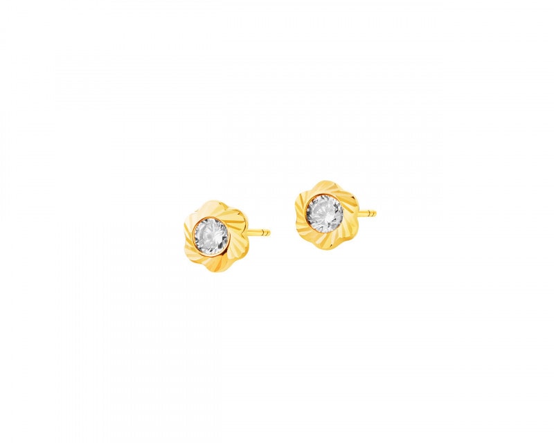 Yellow Gold Earrings with Cubic Zirconia - Flowers