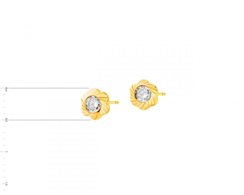 Yellow Gold Earrings with Cubic Zirconia - Flowers
