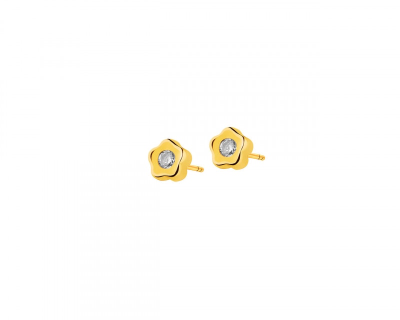 Yellow Gold Earrings with Cubic Zirconia - Flowers