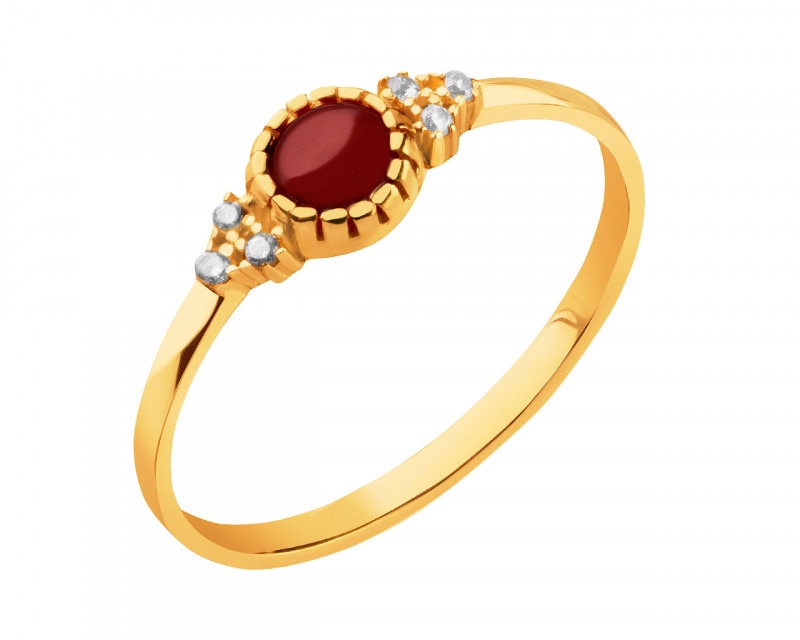 Yellow Gold Ring with Cubic Zirconia & Agate