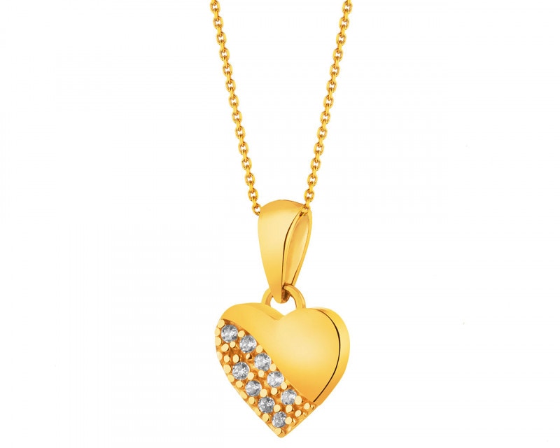 Yellow Gold Pendant with Cubic Zirconia  - Heart