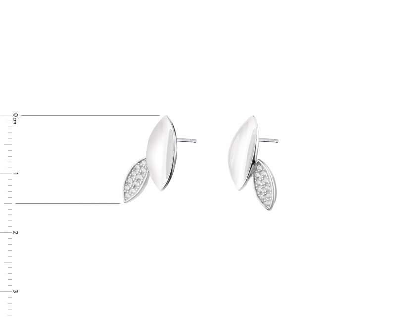 Sterling Silver Earrings with Cubic Zirconia - Leaves
