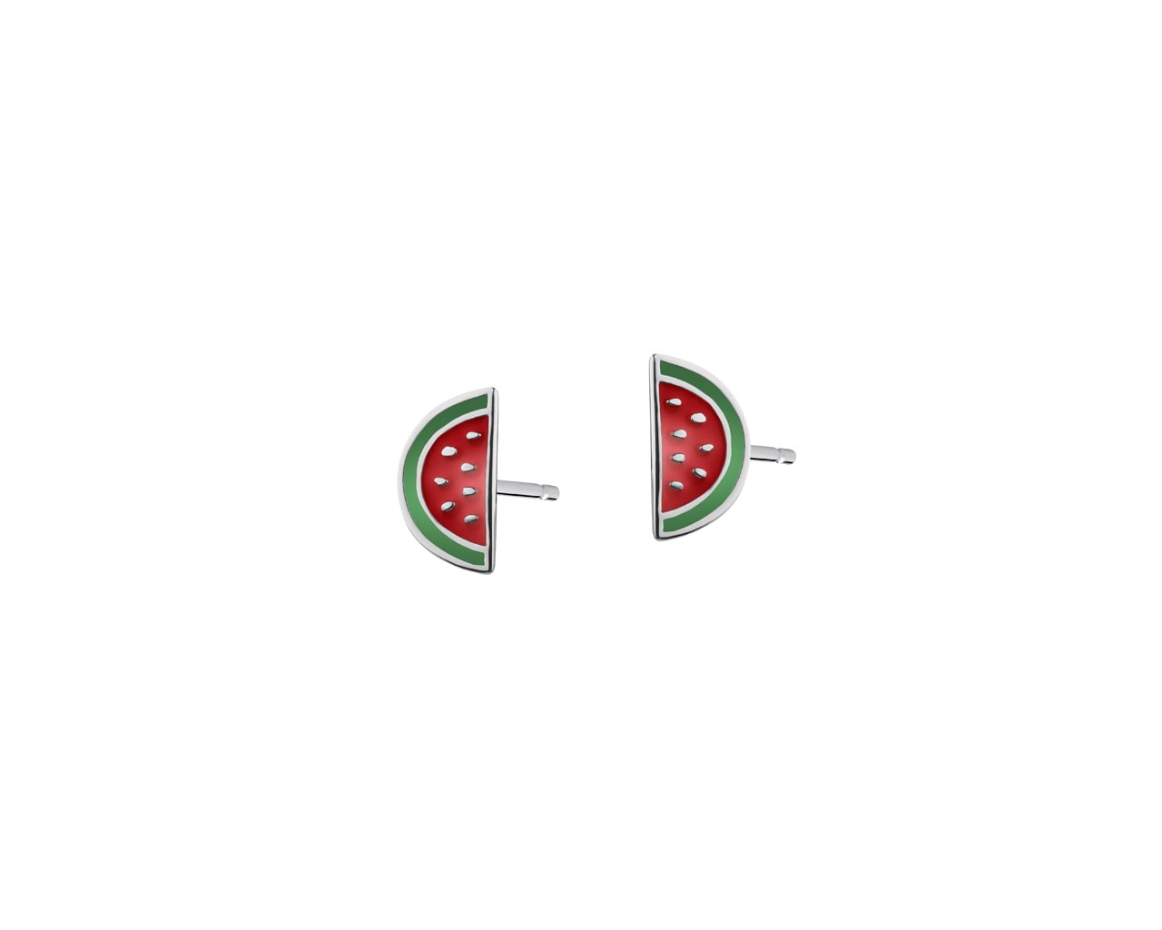 Sterling Silver & Enamel Earrings - Watermelon