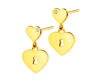 Yellow Gold Earrings with Cubic Zirconia - Hearts