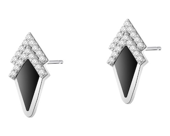 Sterling Silver Earrings with Cubic Zirconia & Onyx