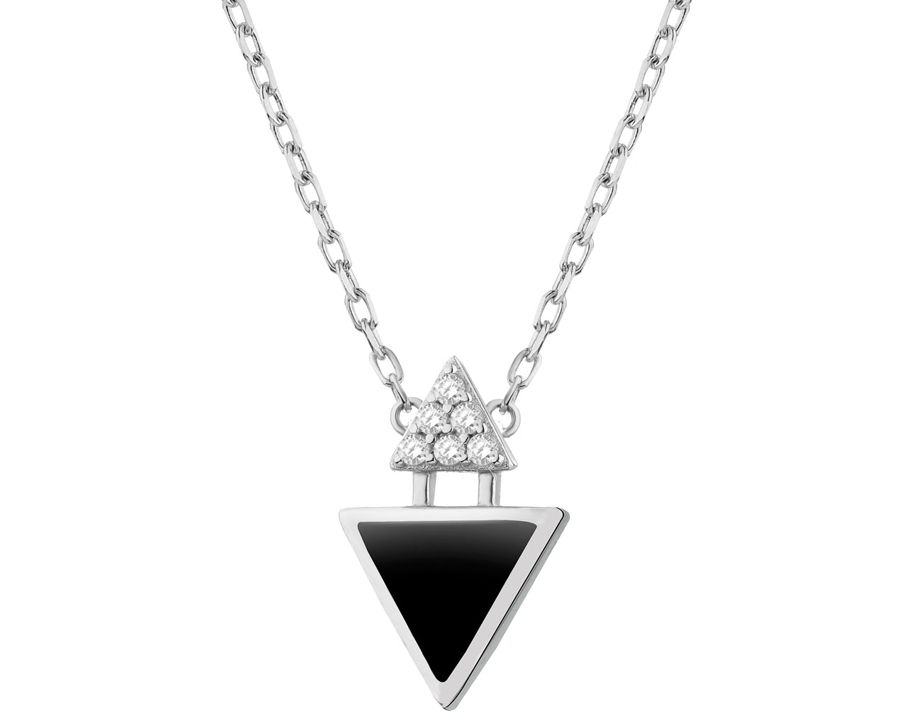 Stříbrný náhrdelník se zirkony a onyxem - trojúhelníky