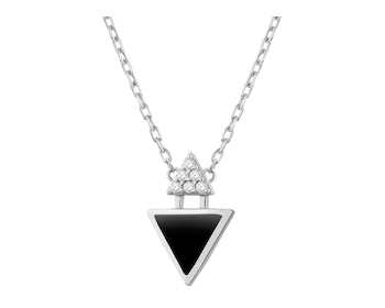 Sterling Silver Necklace with Cubic Zirconia & Onyx - Triangle