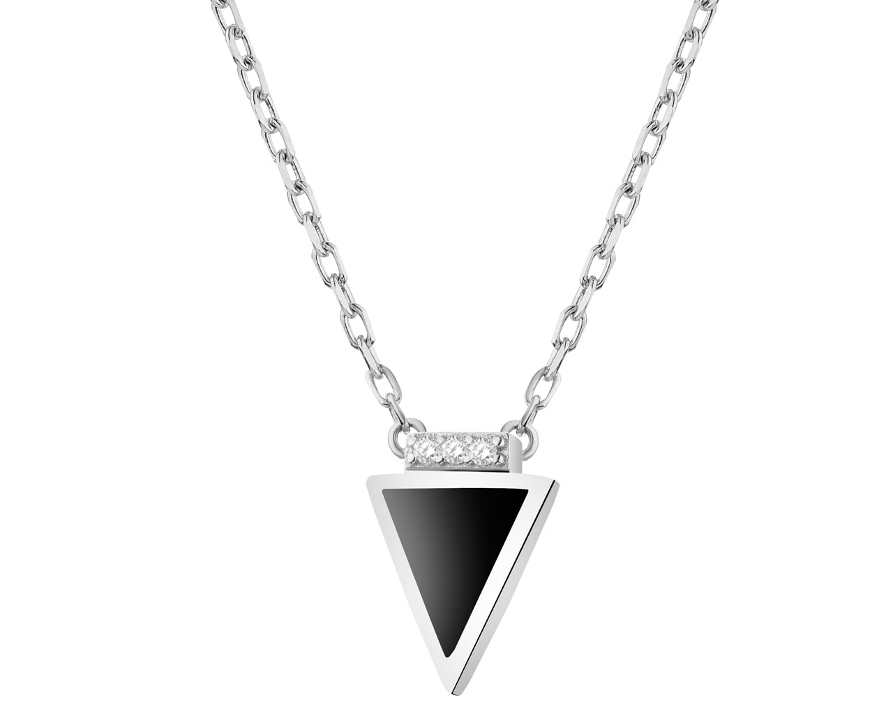 Naszyjnik srebrny z cyrkoniami i onyksem - trójkąt