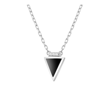 Sterling Silver Necklace with Cubic Zirconia & Onyx - Triangle