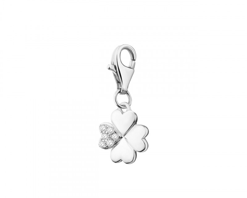 Sterling Silver Charms Pendant with Cubic Zirconia - Clover
