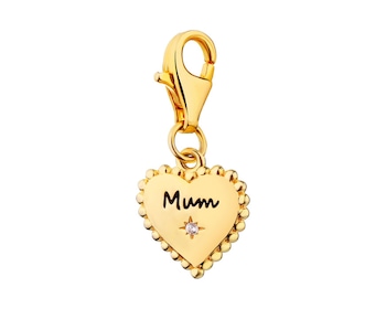 Gold Plated Silver & Enamel Charms Pendant with Cubic Zirconia - Heart, Mum