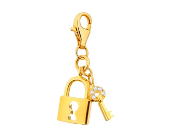 Gold Plated Silver Charms Pendant with Cubic Zirconia - Padlock, Key