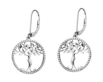 Sterling Silver Earrings with Cubic Zirconia - Tree