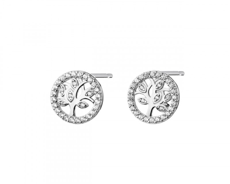 Sterling Silver Earrings with Cubic Zirconia - Tree