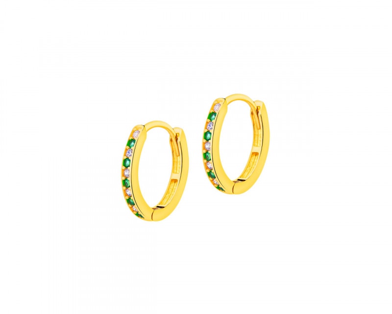 Yellow Gold Earrings with Cubic Zirconia - Hoop