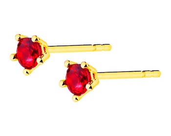 Yellow Gold Earrings with Synthetic Ruby