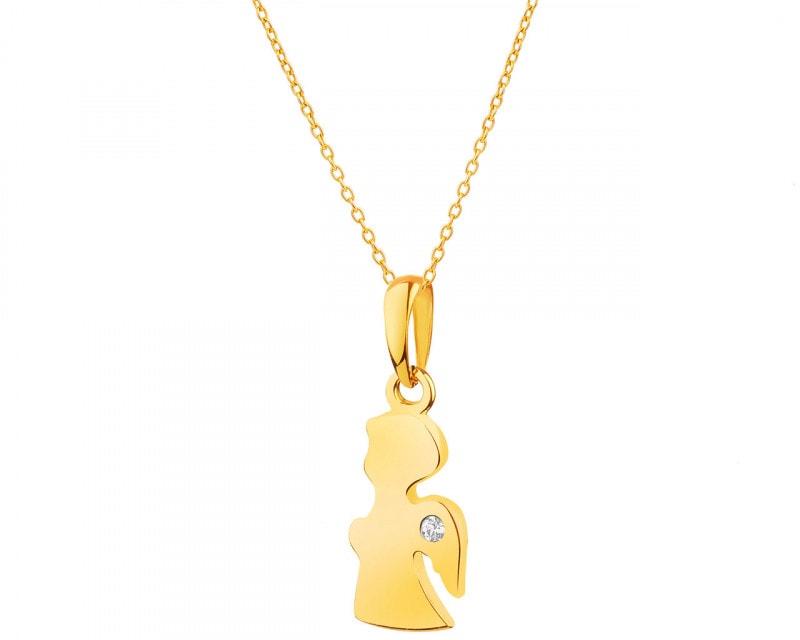 Yellow Gold Pendant with Cubic Zirconia - Angel