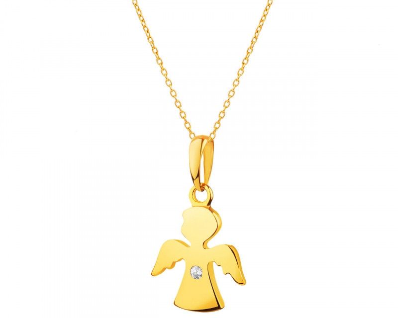 Yellow Gold Pendant with Cubic Zirconia - Angel