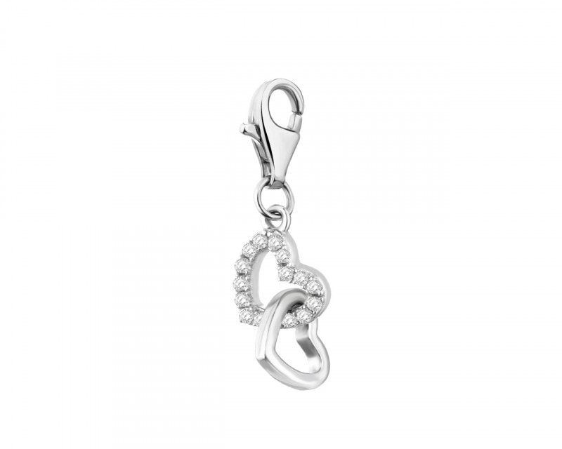 Sterling Silver Charms Pendant with Cubic Zirconia - Heart