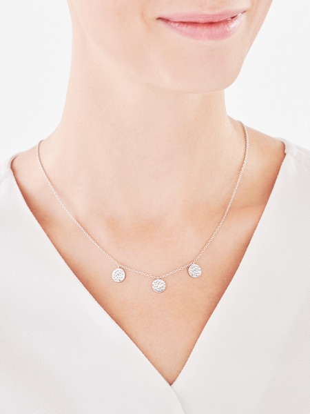 Sterling Silver Necklace with Cubic Zirconia - Hammered Round Disc