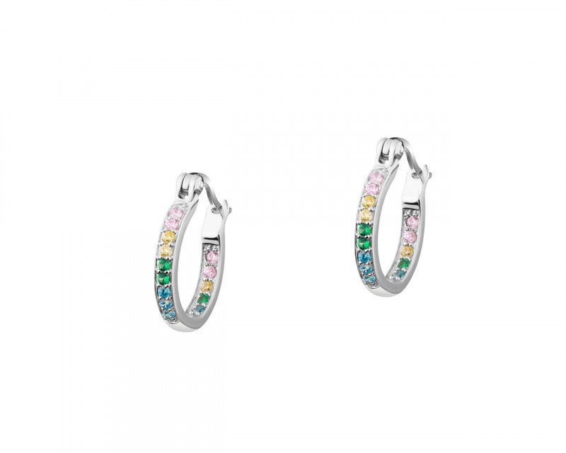 Sterling Silver Earrings with Cubic Zirconia & Glass - Hoop