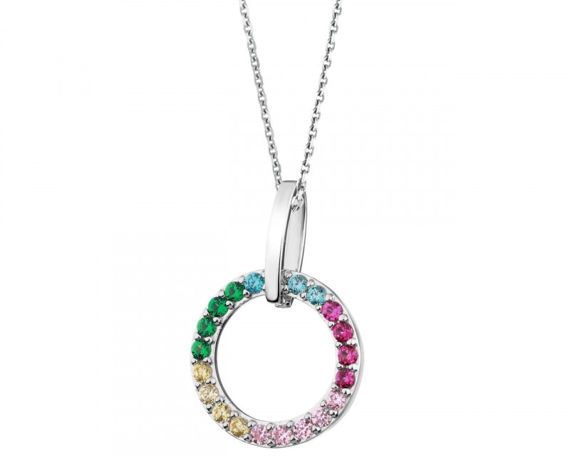 Sterling Silver Pendant with Cubic Zirconia, Synthetic Corundum & Glass