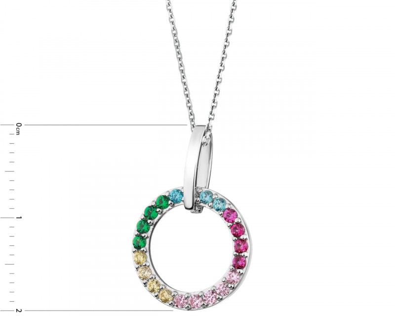 Sterling Silver Pendant with Cubic Zirconia, Synthetic Corundum & Glass