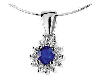 White gold pendant with brilliants and sapphire 0,08 ct - fineness 14 K