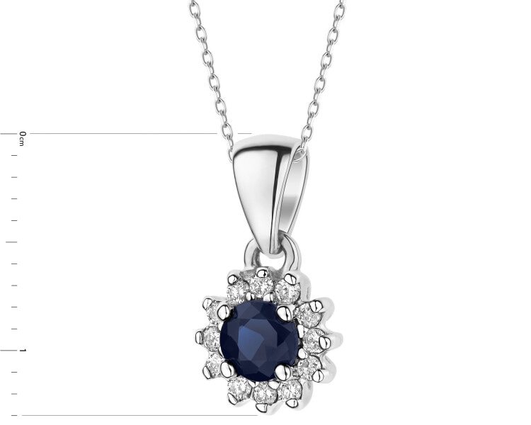 White gold pendant with brilliants and sapphire - fineness 14 K