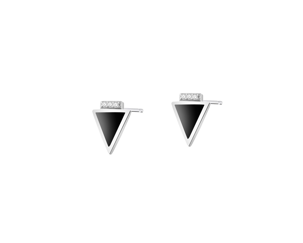 Sterling Silver Earrings with Cubic Zirconia & Onyx - Triangle