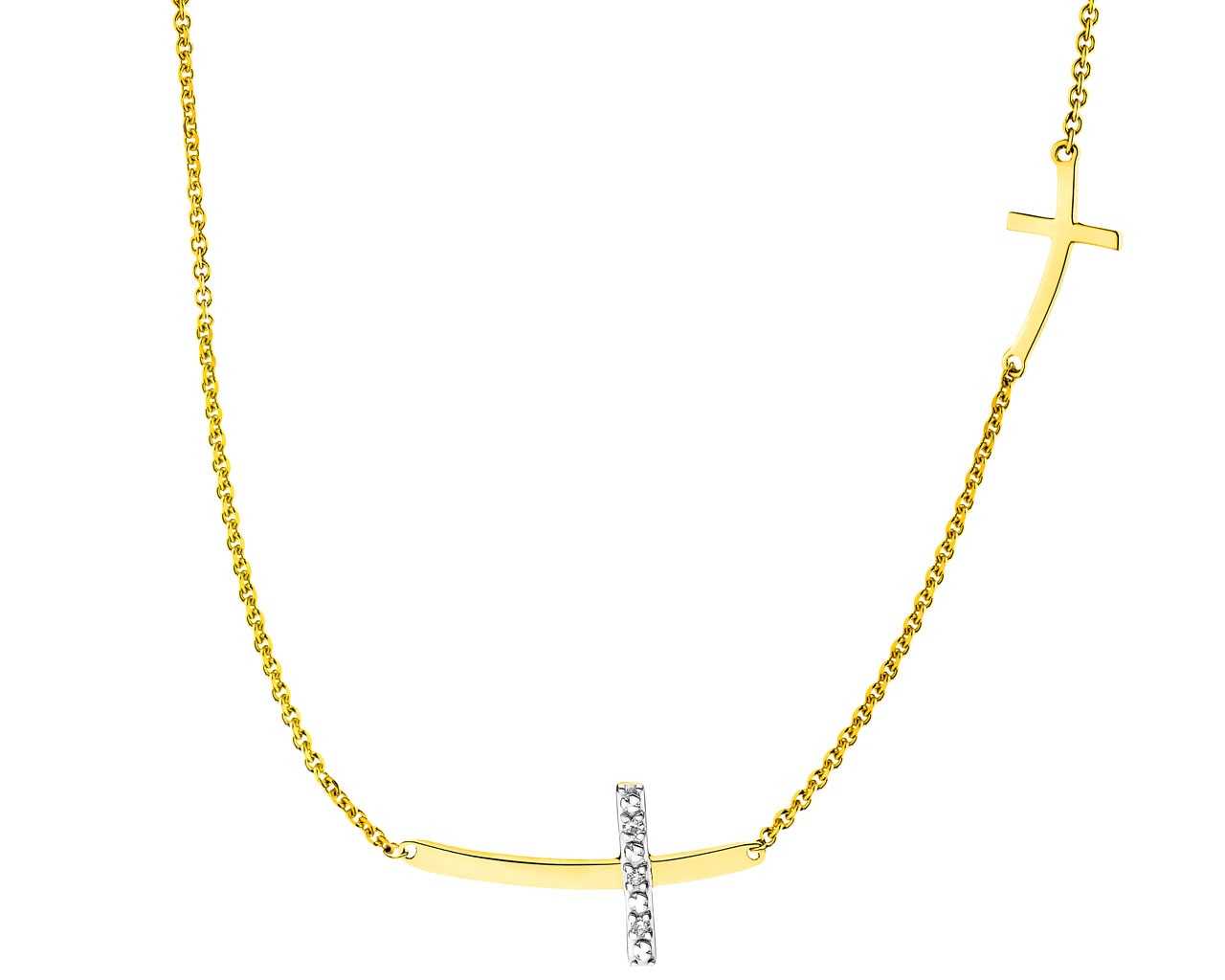 Naszyjnik z żółtego złota z diamentami - krzyże 0,01 ct - próba 585