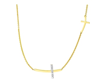 Naszyjnik z żółtego złota z diamentami - krzyże 0,01 ct - próba 585