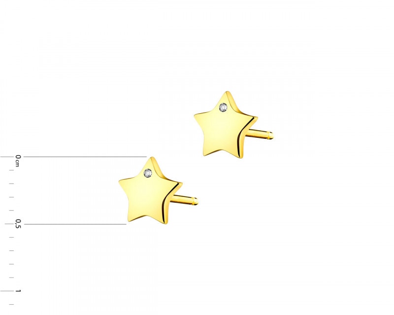 Kolczyki z żółtego złota z diamentami - gwiazdy 0,004 ct - próba 585