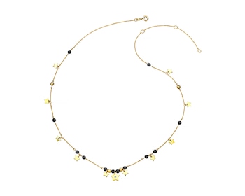 Yellow Gold Necklace with Diamond & Agate - Stars - fineness 9 K