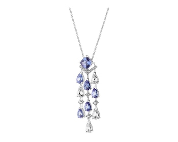 White Gold Necklace with Diamond, Tanzanite & Sapphire 0,32 ct - fineness 14 K
