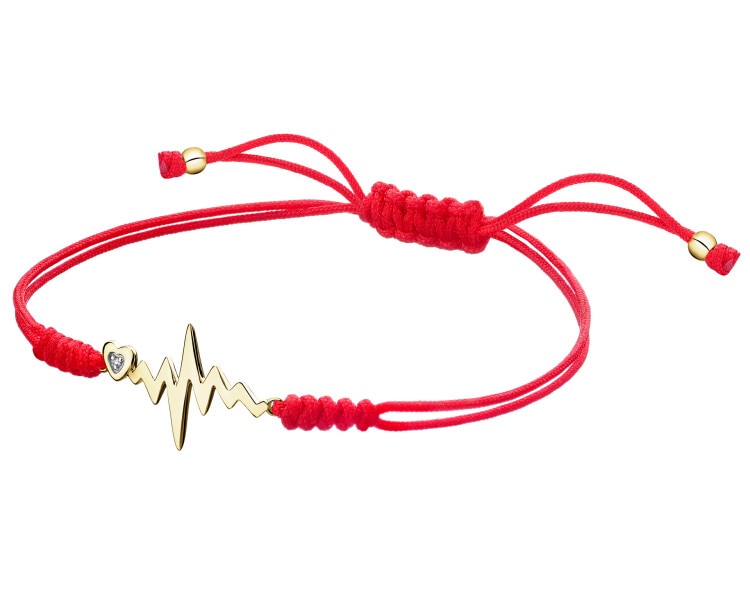 Yellow Gold Diamond Bracelet - Heartbeat Sign - 0,005 ct - fineness 9 K