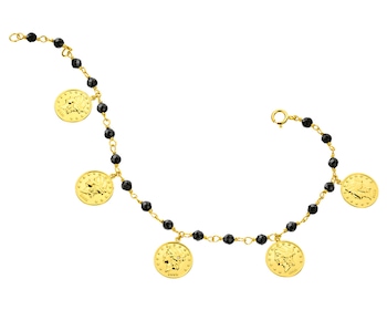 Bransoletka z żółtego złota z diamentem i agatami - monety - próba 375