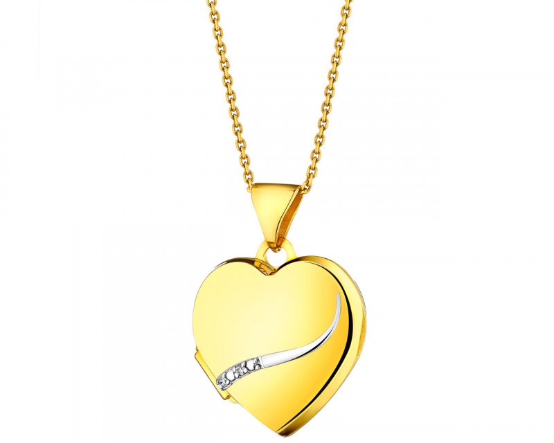 Yellow Gold Diamond Locket - Heart 0,01 ct - fineness 9 K