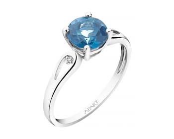 White Gold Ring with Diamond & Topaz (London Blue) - fineness 9 K