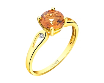 Yellow Gold Ring with Diamond & Citrine 0,006 ct - fineness 9 K