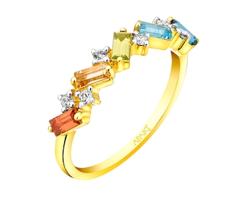 Yellow Gold Ring with Diamond, Peridot, Garnet, Citrine & Topaz - fineness 14 K