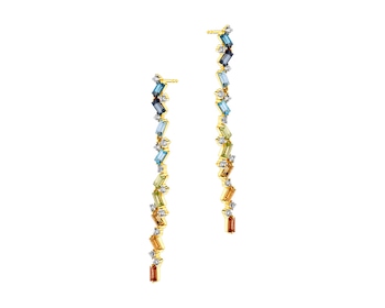 Yellow Gold Earrings with Diamond, Peridot, Garnet, Citrine & Topaz 0,04 ct - fineness 14 K