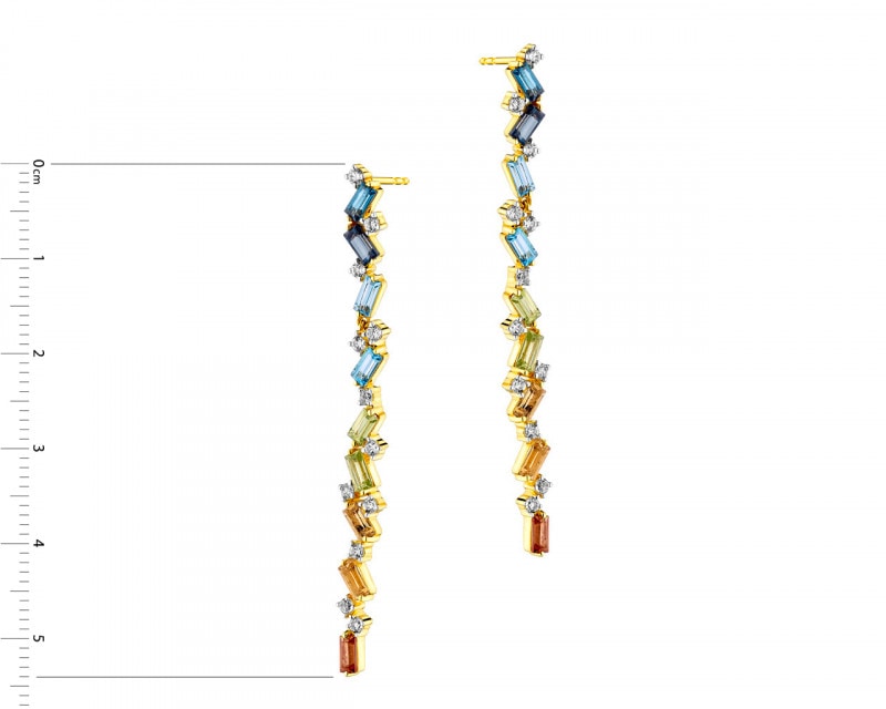 Yellow Gold Earrings with Diamond, Peridot, Garnet, Citrine & Topaz - fineness 14 K