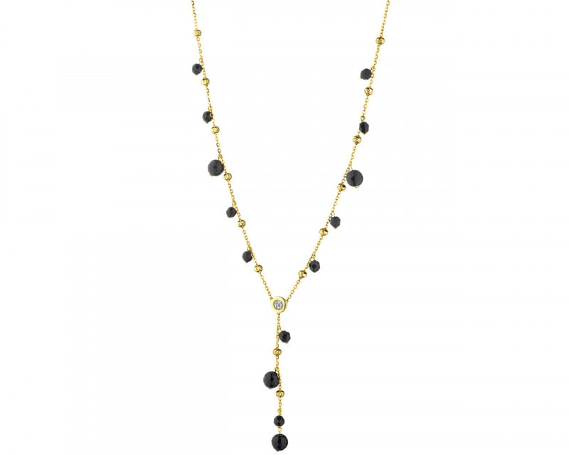 Yellow Gold Necklace with Diamond & Agate - fineness 9 K